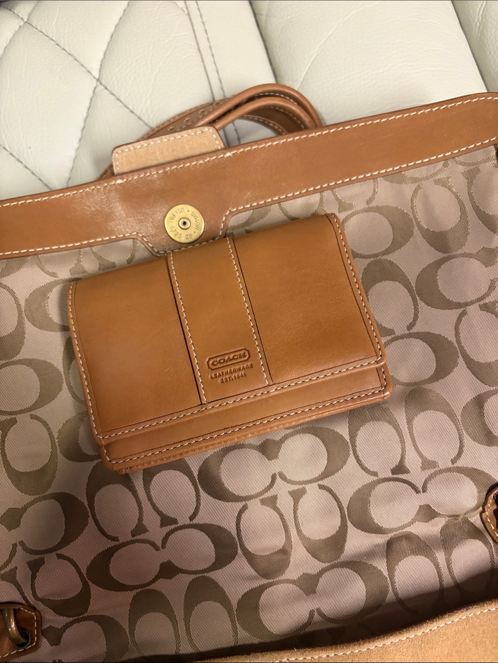 Coach Tan Suede and Leather Shoulder Bag with Buckle - Picture 3 of 6